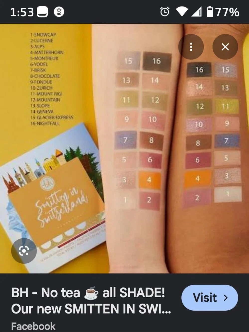BH Cosmetics Smitten in Switzerland 16-Color Eyeshadow Palette